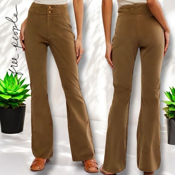 Free People Jayde Seamed Corduroy Flare Pants Jeans in the Size 32 in Fir Green - Picture 1 of 16